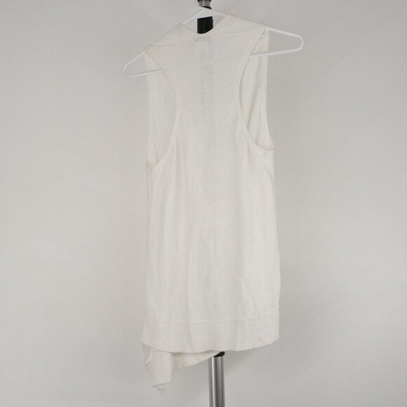 Club Monaco White Drape Plunge Cowlneck Asymmetrical Sleeveless Knit Top Sz M - Picture 6 of 11